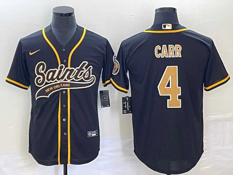Mens New Orleans Saints #4 Derek Carr Black With Patch Cool Base Stitched Baseball Jersey->new orleans saints->NFL Jersey